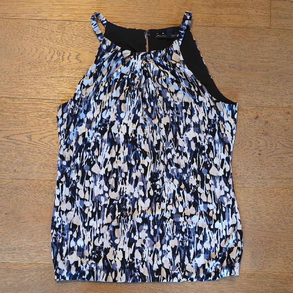 White House Black Market Black and Blue Sleeveless Blouse